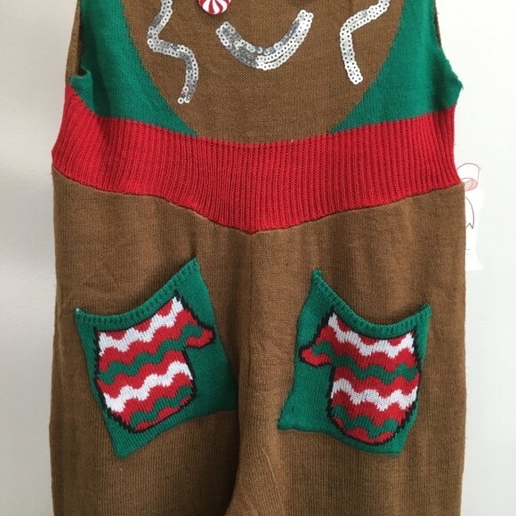 NWT EYESHADOW Gingerbread Woman Cookie Peppermint Mitten Christmas Knit Overalls - Picture 8 of 16